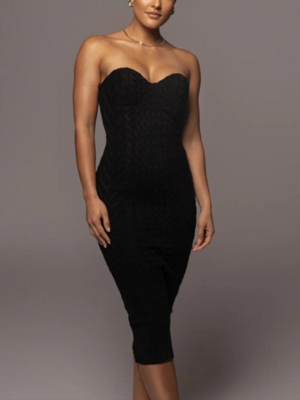 JLuxLabel Knitted Black Strapless Midi Dress